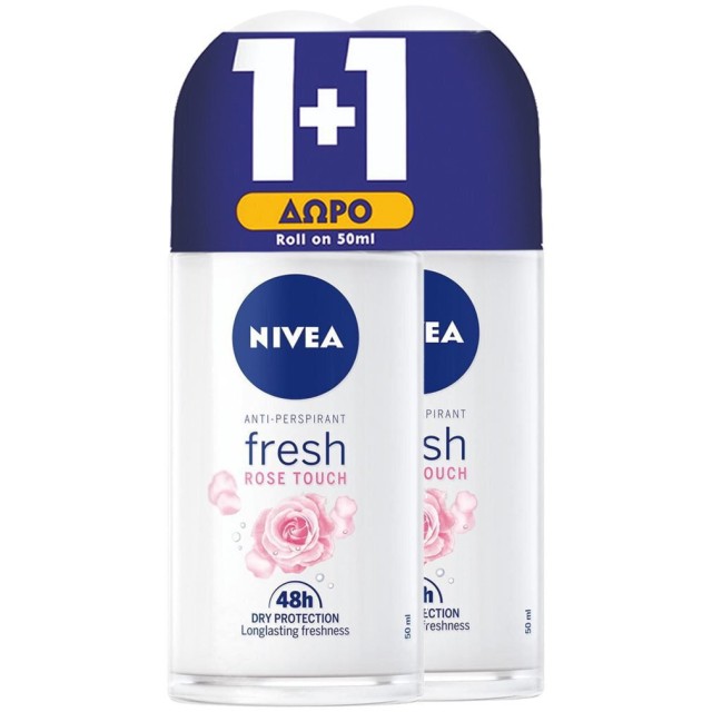 Nivea Fresh Rose Touch 42h Deo Roll-on Γυναικείο Αποσμητικό Για 48ωρη Αποσμητική Προστασία, 2x50ml