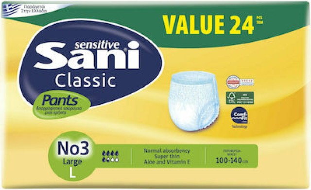 Sani Pants Classic Value Pack Πάνες Βρακάκι Ακράτειας No.3 Large, 24 τεμάχια