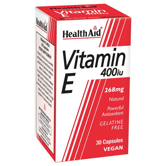 Health Aid Vitamin E 400iu Natural Vegetarian Capsules Συμπλήρωμα Διατροφής με Βιταμίνη Ε με Αντιοξειδωτική Δράση, 30 Φυτικές Κάψουλες