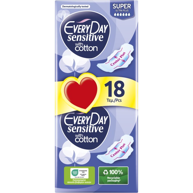 EveryDay Sensitive Super Ultra Plus Σερβιέτες Με Φτερά 18 Τεμάχια