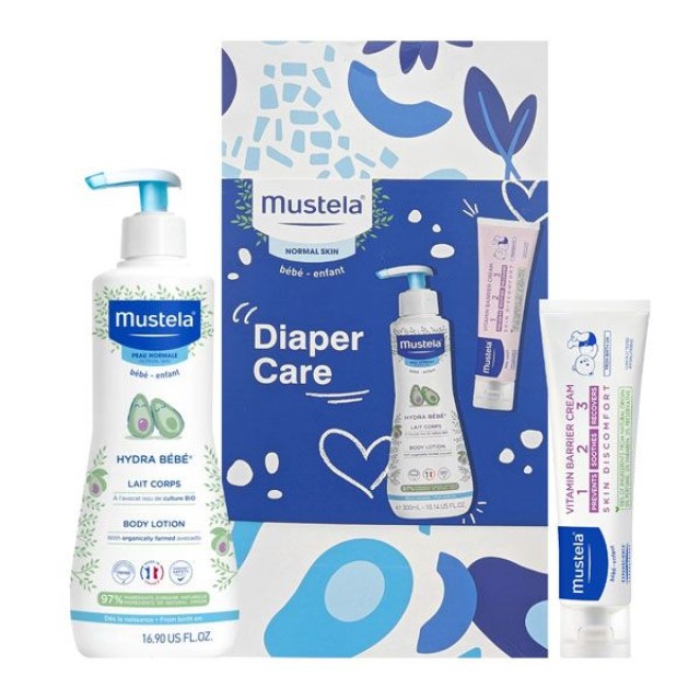 Mustela Hydra Bebe Body Lotion + Vitamin Barrier Cream Βρεφική - Παιδική Κρέμα Σώματος 300ml & Κρέμα Αλλαγής Πάνας 50ml, 2 Τεμάχια