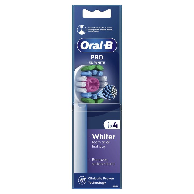 Oral-b Pro 3d White Ανταλλακτικές Κεφαλές Ηλεκτρικής Οδοντόβουρτσας, 4τμχ