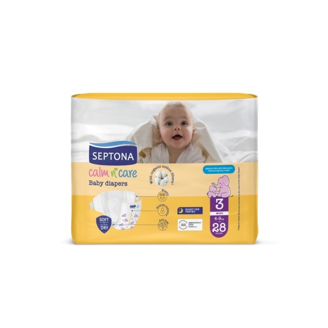 Septona Calm N Care Baby Diapers Midi No3 (4-9kg) Βρεφικές Πάνες, 28τμχ
