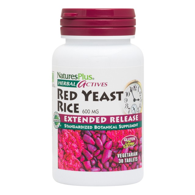 Natures Plus Herbal Actives Plus Red Yeast Rice Extended Release Μαγιά Κόκκινου Ρυζιού Για τον Έλεγχο της Χοληστερίνης, 30 Φυτικές Κάψουλες