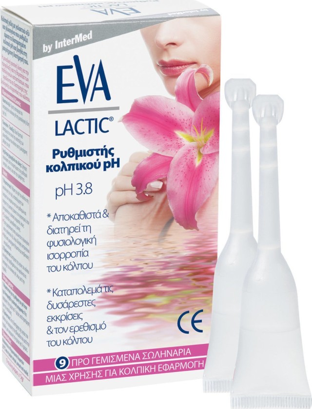 Eva Lactic Vaginal Ενδοκολπική Πλύση Για Επαναφορά και Διατήρηση του Κολπικού pH, 9x5ml