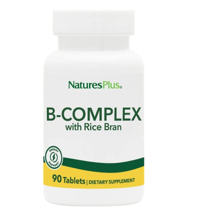Natures Plus Vitamin B Complex-Rice Bran Σύμπλεγμα Βιταμινών Β - Υγεία Νευρικού Συστήματος, 90 Tαμπλέτες