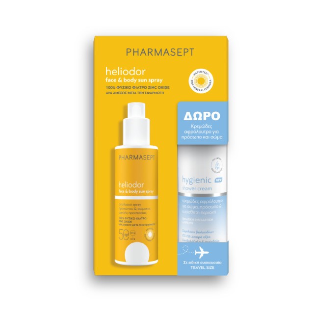 Pharmasept Heliodor Promo με Heliodor Face & Body Sun Spray SPF 50 Αντηλιακό Spray Προσώπου και Σώματος, 165g + Hygienic Shower Cream Κρεμώδες Αφρόλουτρο, 100ml