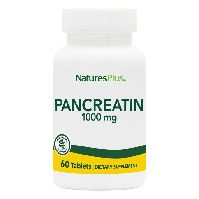 Natures Plus Pancreatin 1000mg Συμπλήρωμα Πανγκρεατίνης που Βοηθά στην Πέψη, 60 Ταμπλέτες