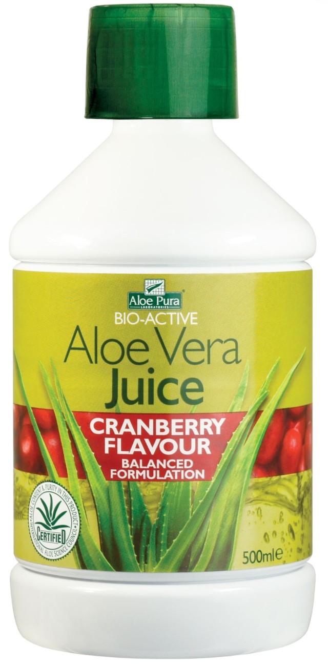 Optima Aloe Vera Juice with Cranberry Φυσικός Χυμός Αλόης Με Κράνμπερι, 500ml